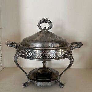 Vintage Egyptian Revival Silver-Plated Chafing Dish Al-Najjar Workshop 1920-40s